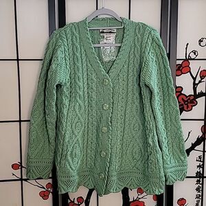 " Aran Craft Market  Merino Wool Button Front Scalloped Cardigan